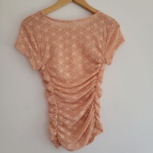 Free People Intimately Free Peach Ruched Lace Top Small Balletcore